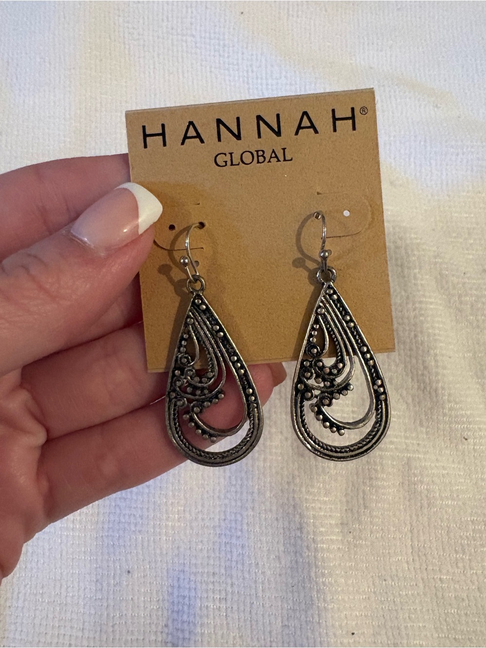 Silver-Tone Filigree Teardrop Earrings